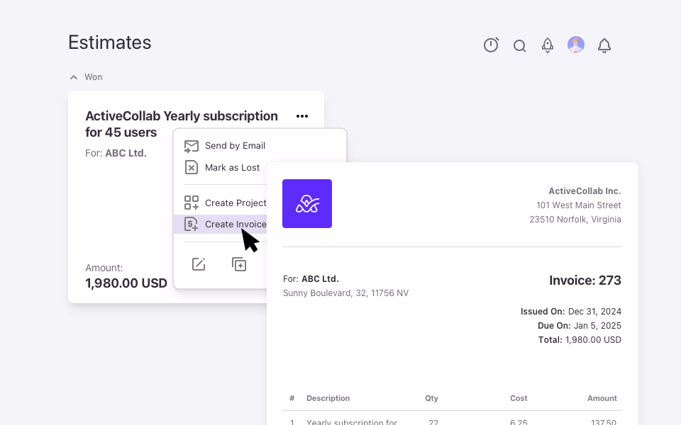 estimates expenses invoicing flow
